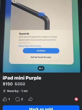 Purple Tablet with Touch ID - Slim Portable Tablet
